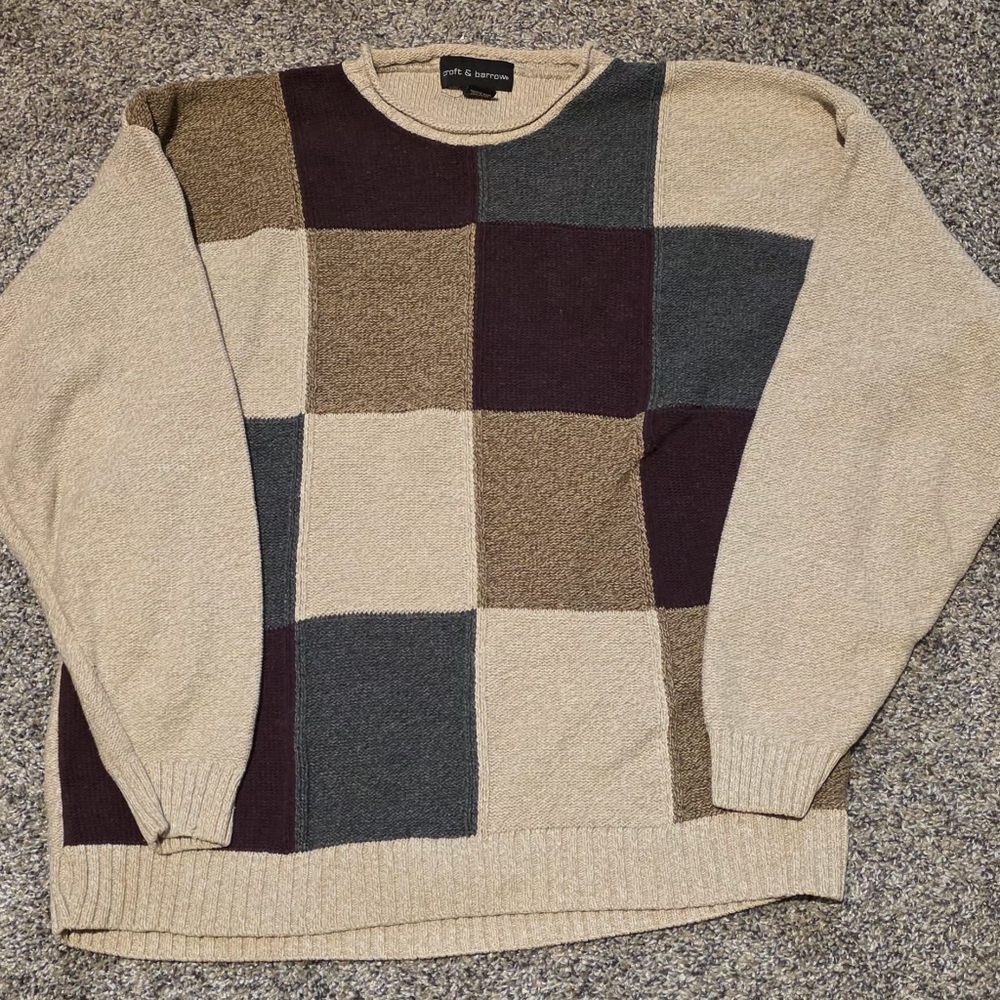 Vintage Croft & Barrow Multicolor Patchwork Crewneck Sweater Made in USA
